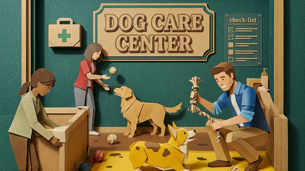 garderie canine avec des chien qui jouent avec leur maitres