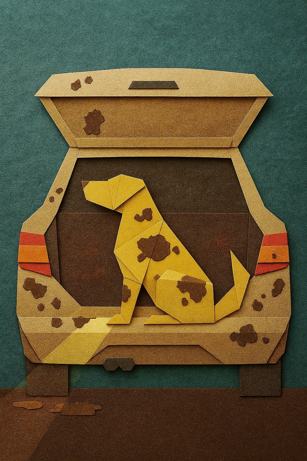 un chien dans un coffret de voiture